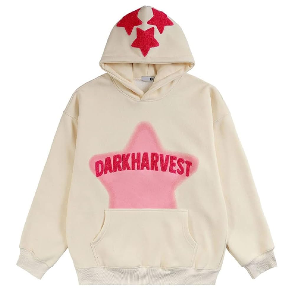 NECHARI Y2k Jacket Men Star Oversized Apricot Sweatshirts